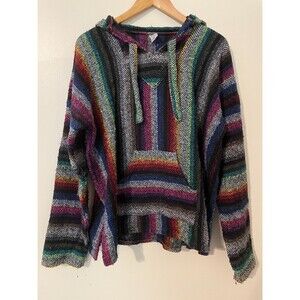 Mexican Baja Hoodie Size Small Rainbow Multicolor Surfer Skater Drug Rug Poncho